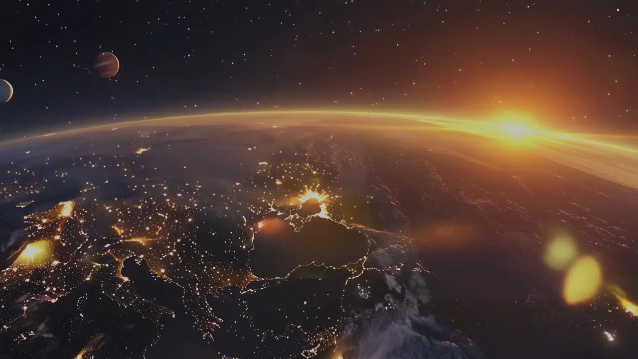 A still from the Wisecom film: the Earth seen from space at sunrise