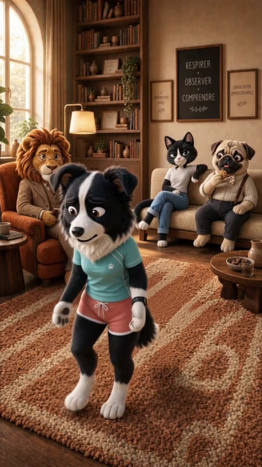 Épisode 2 de Nos Colocs : le border collie en séance dans le salon du psy